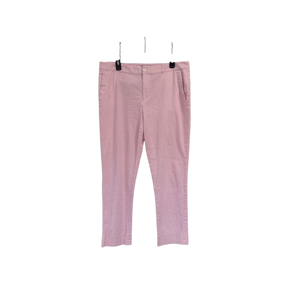Lauren Ralph Lauren Pink White Seersucker Striped Slim‎ Pants Womens 14 Cotton
